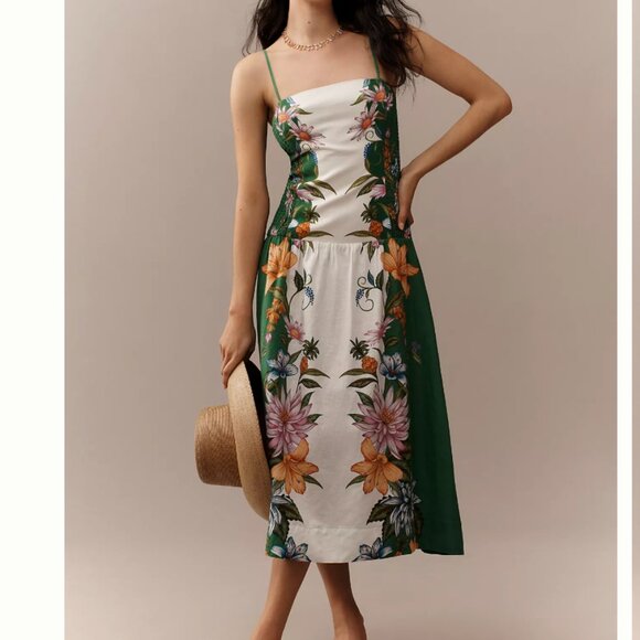 NWT Farm Rio Sweet Bloom Dreamscape Linen Blend Sleeveless Midi Dress - Picture 1 of 17